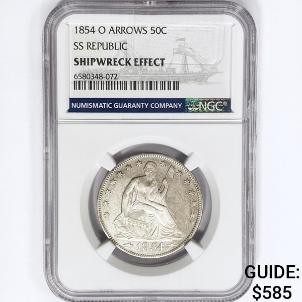 1854-O Seated Lib. 50C NGC Shipwreck SS Rep Bx Set