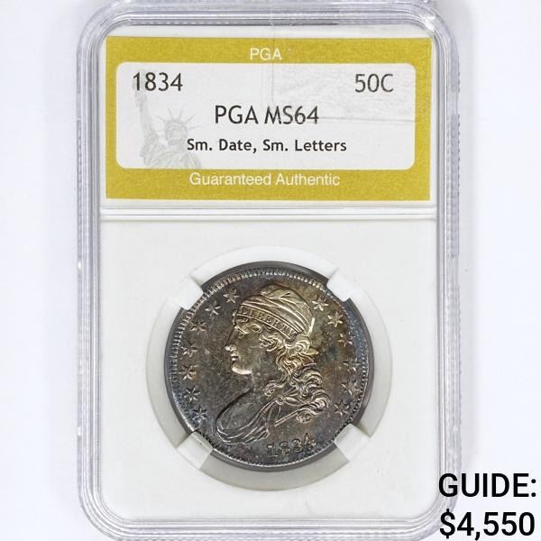 1834 Capped Bust Half Dollar PGA MS64 Sm Dt Sm Let