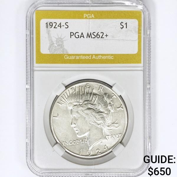 1924-S Silver Peace Dollar PGA MS62+
