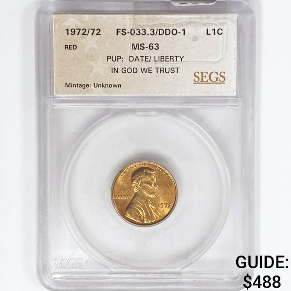 1972/72 Lincoln Memorial Cent SEGS MS63 FS-033.3/D