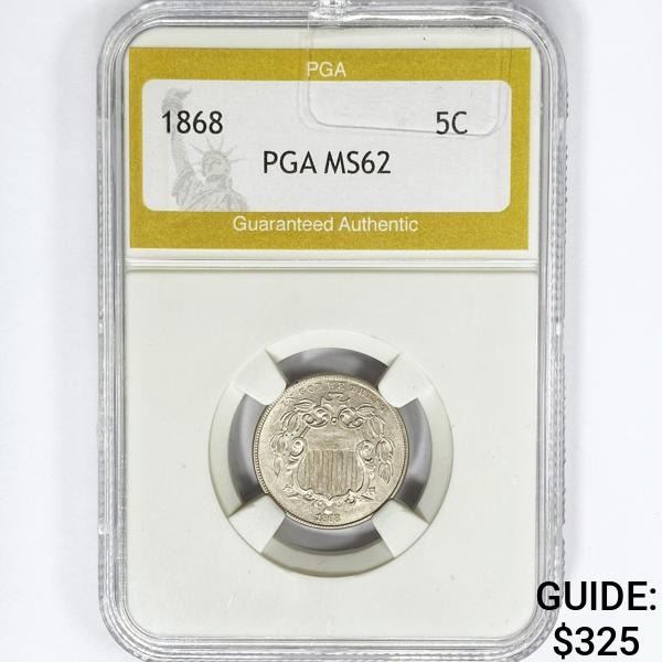 1868 Shield Nickel PGA MS62