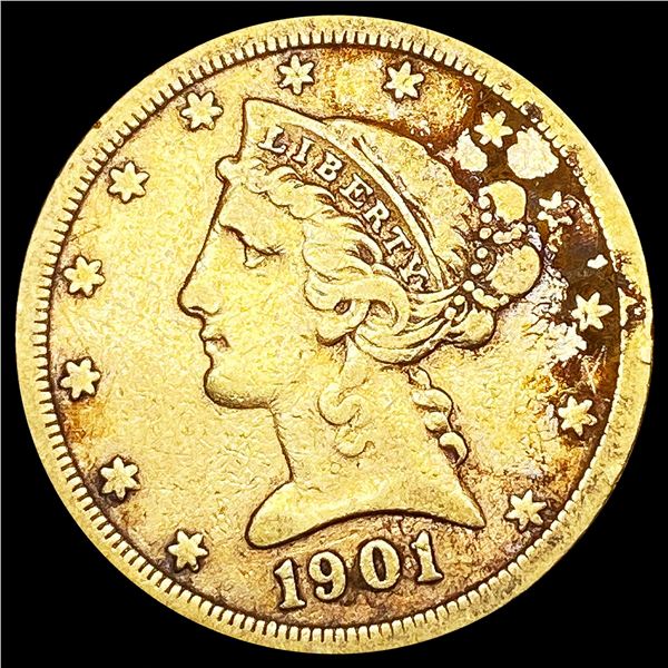 1901-S $5 Gold Half Eagle NICELY CIRCULATED