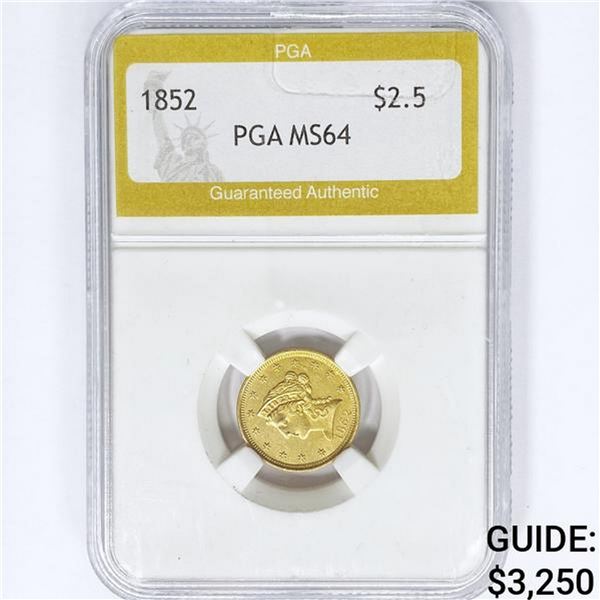 1852 $2.50 Gold Quarter Eagle PGA MS64