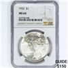 Image 1 : 1922 Silver Peace Dollar NGC MS64