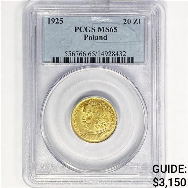 1925 Poland .1867oz Gold 20 Zlotych PCGS MS65