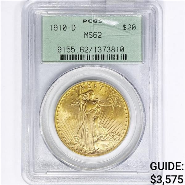 1910-D $20 Gold Double Eagle PCGS MS62