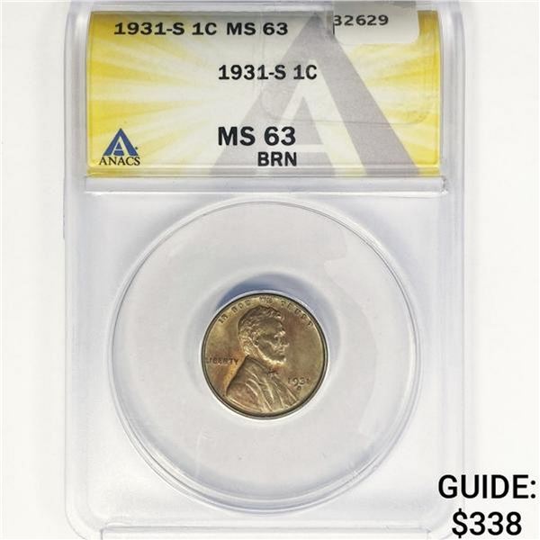 1931-S Wheat Cent ANACS MS63 BRN