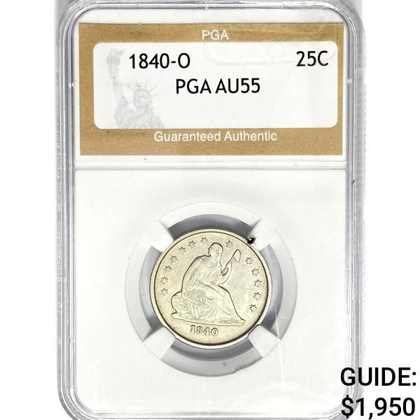1840-O Seated Liberty Quarter PGA AU55