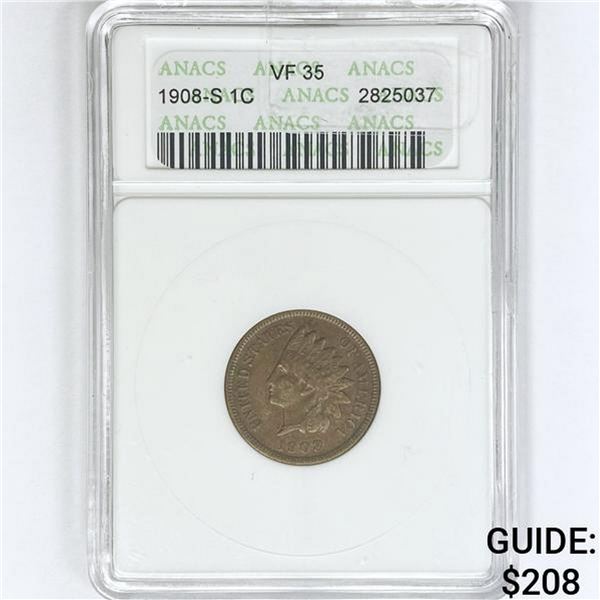 1908-S Indian Head Cent ANACS VF35