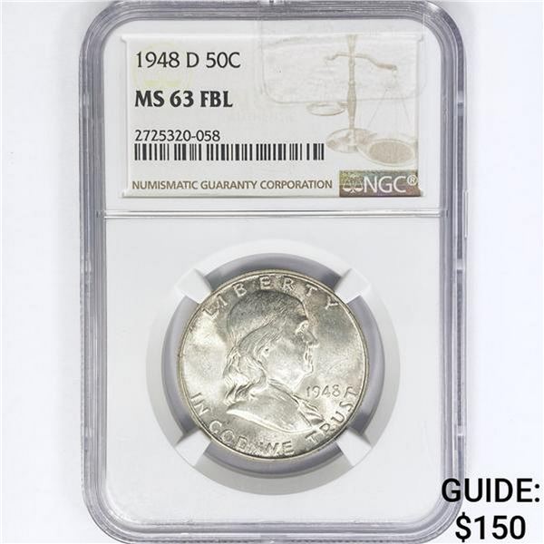 1948-D Franklin Half Dollar NGC MS63 FBL