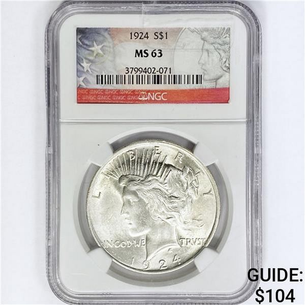 1924 Silver Peace Dollar NGC MS63