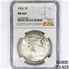 Image 1 : 1924 Silver Peace Dollar NGC MS66+
