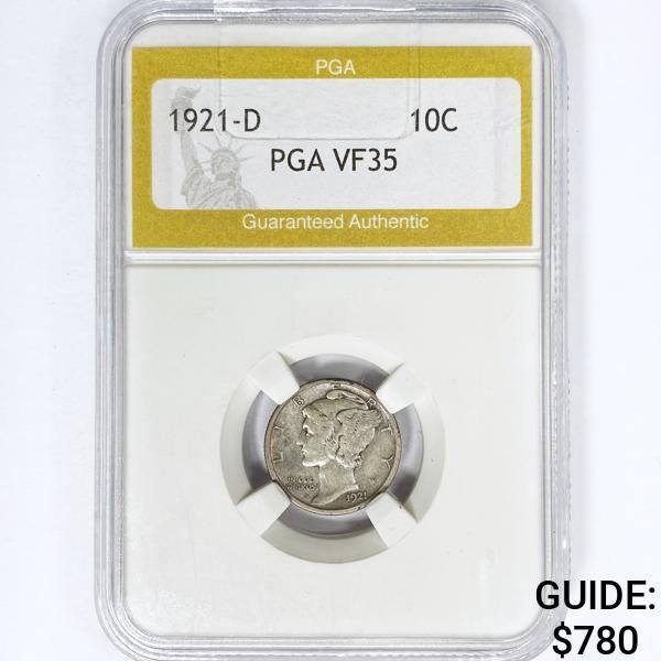 1921-D Mercury Silver Dime PGA VF35