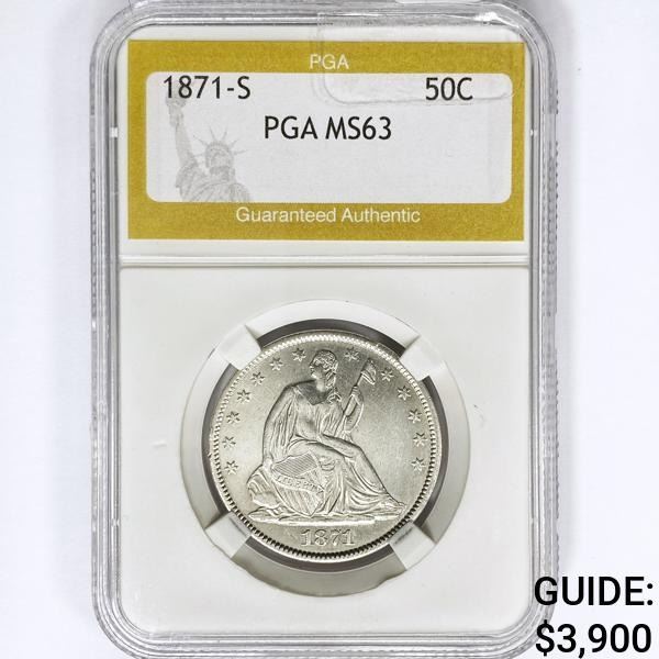 1871-S Seated Liberty Half Dollar PGA MS63