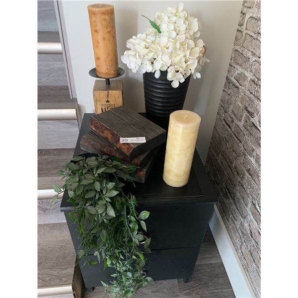 Assortment of Home Decor (Artificial Plants, Candles, and More!)