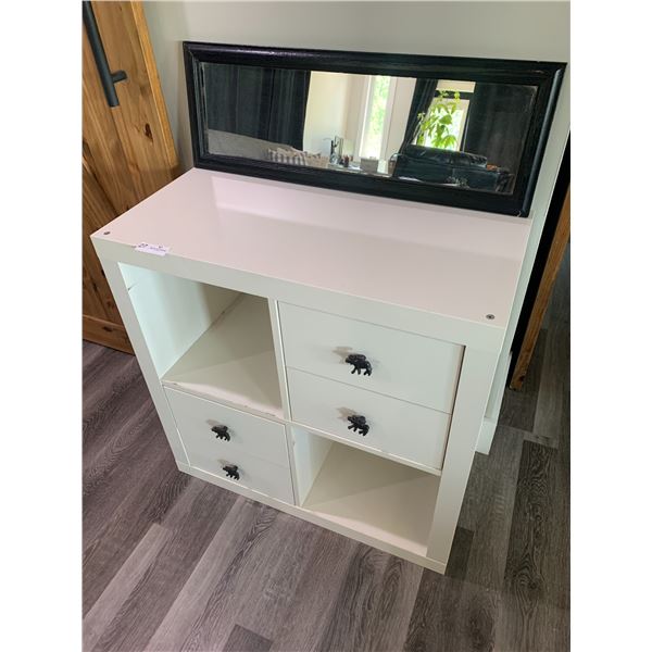 Wooden Storage Cabinet w/ Moose-Shaped Handles - Includes Rectangular Mirror!