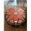 Image 1 : Distressed-Look Leather Pouffe (12"H x 28" Diameter)