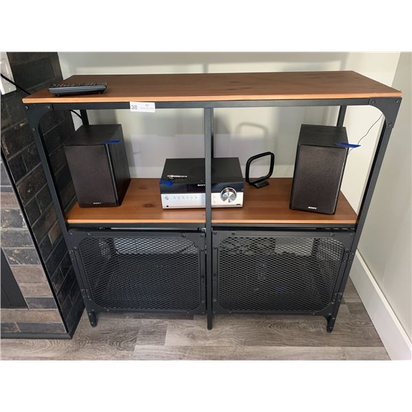 Metal and Wooden Shelving Unit (Contents NOT included)  (37.5"H x 39.5"W x 14"D)