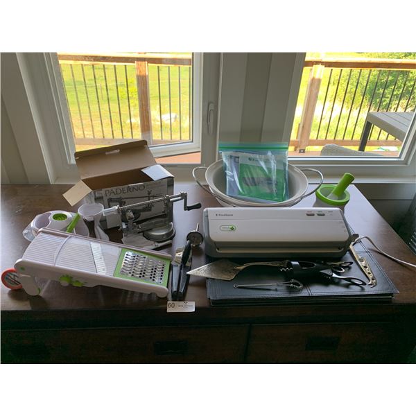 Assortment of Kitchen Accessories - Mandolin, FoodSaver, Apple Peeler, and More!