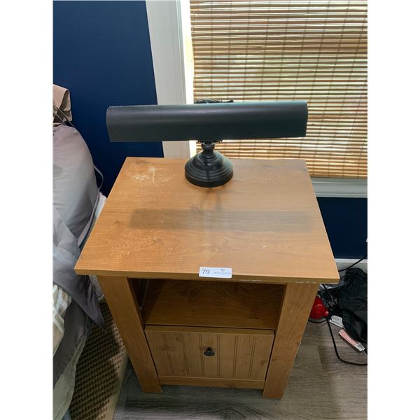 Wooden Night Stand w/ Banker-Style Lamp
