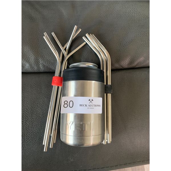 Yeti Colster w/ Assortment of Metal Straws