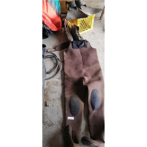 Hip Waders, Wading Boots (Size 11), Flippers, and Belly-Boat