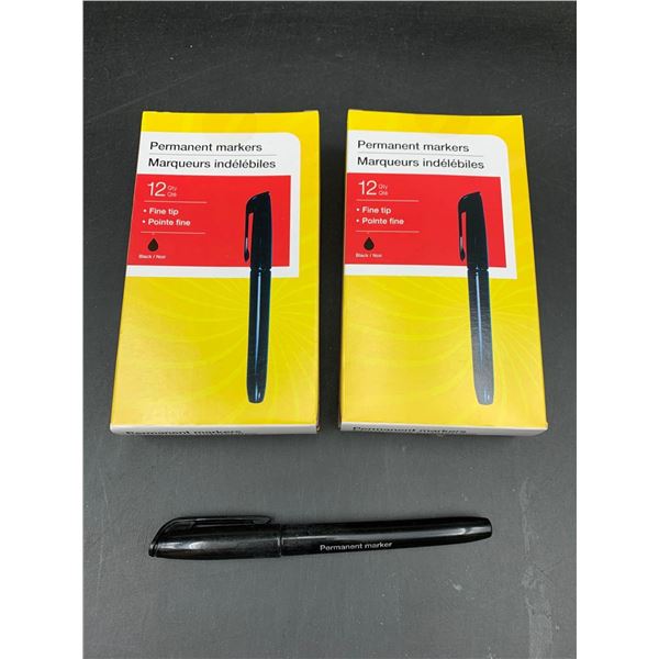 Permanent Markers Fine Tip Black (2 x 12)