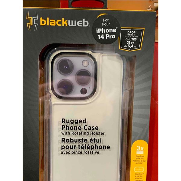 CASE LOT -BlackWeb Rugged Phone Case w/ Rotating Holster For iPhone 14Pro Pack of 4