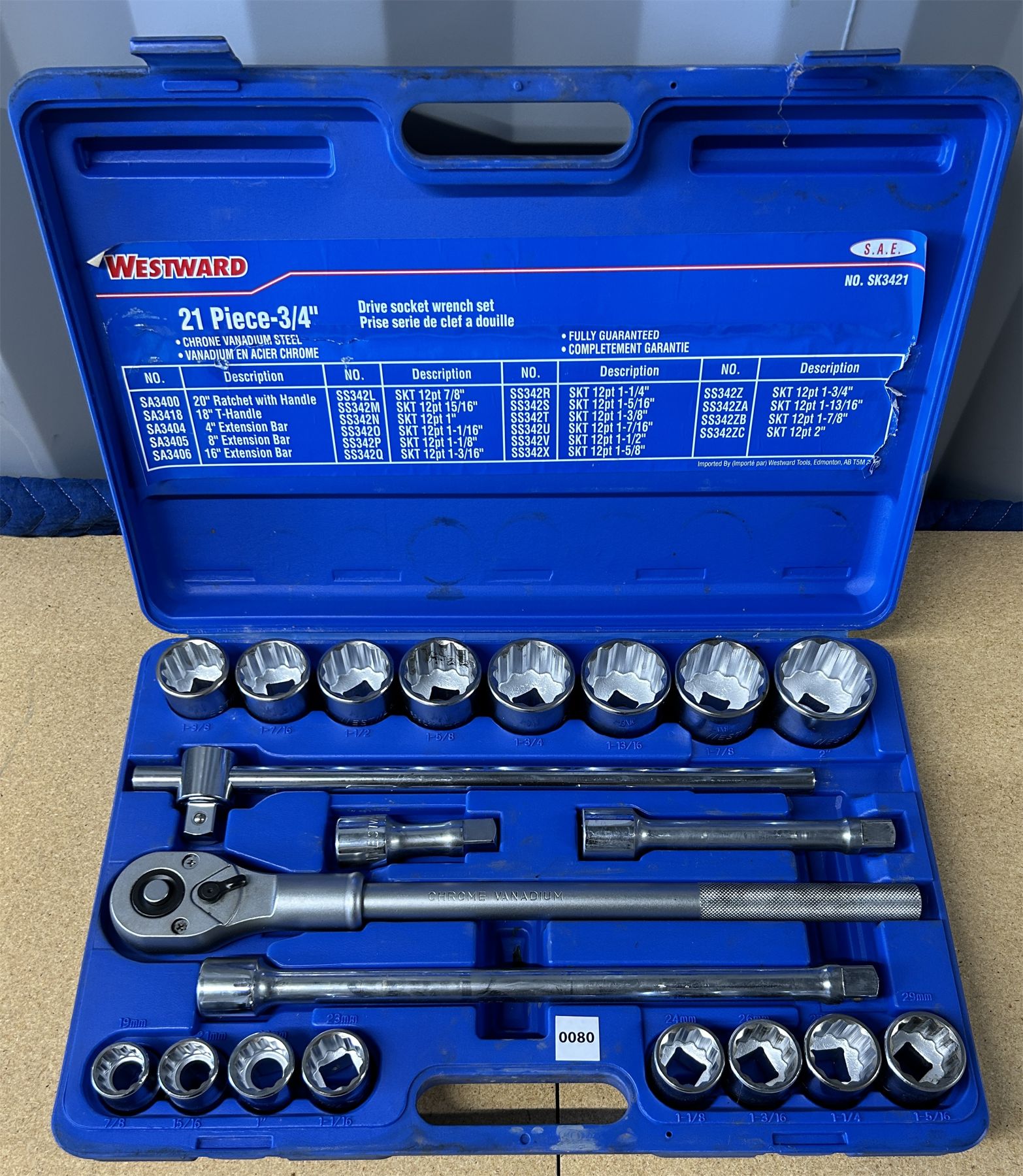 WESTWARD 21 PCS 3/4 INCH SOCKET SET - IMPERIAL