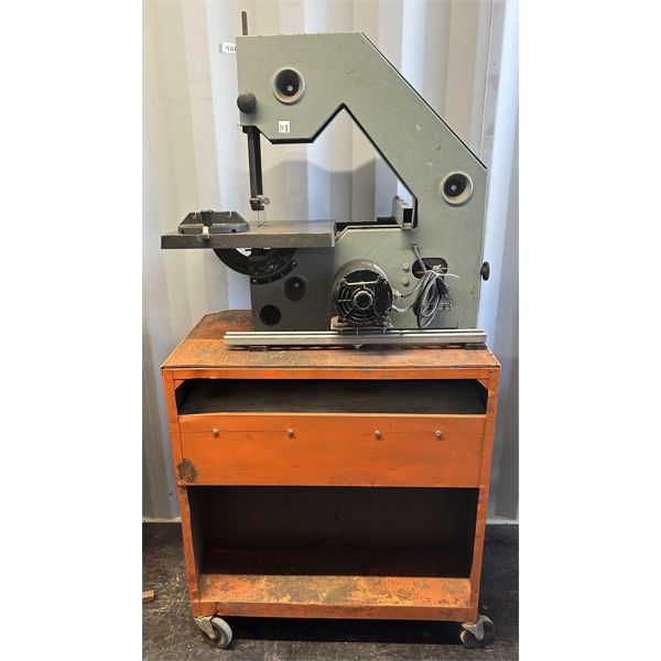 DELTA 8 INCH BAND SAW ON ROLLING CABINET