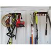 Image 1 : Yard Tools On Wall, Ryobi Trimmer, Chainsaw Post Hole Digger