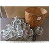 Image 1 : Wicker Basket with 8 medium sized glass insulators & 3 large glass insulators