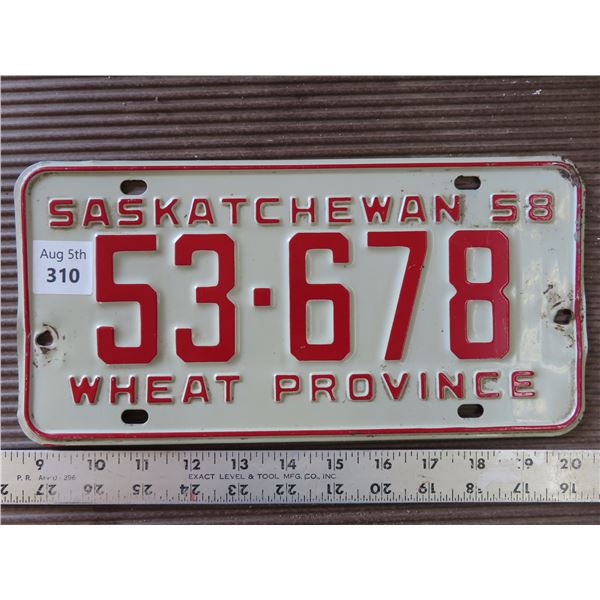 1958 Sask License plate