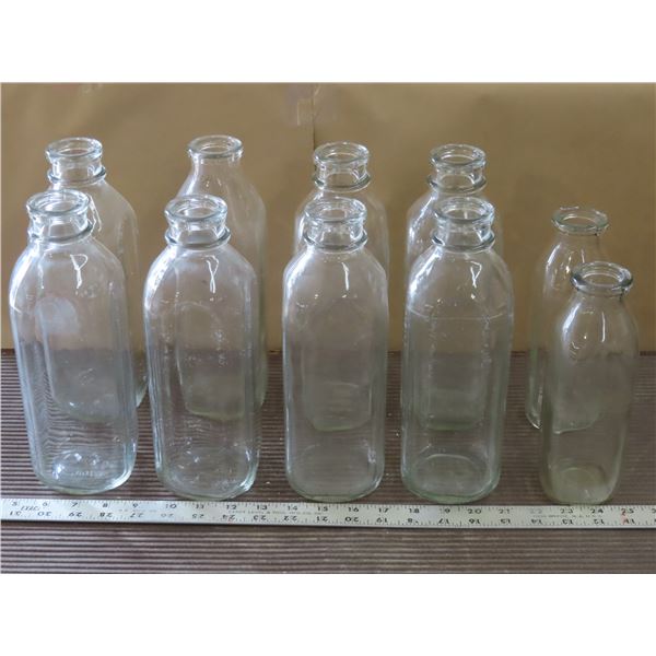 Box of 10 vintage Glass milk bottles (8 Large & 2 medium)