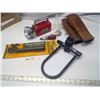 Image 1 : vintage flashlight, leather guards, bike lock with key, bike pump, etc.