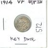 Image 1 : 1914 Canadian Victorian Silver 5 Cents. World War I issue. Key Date. VF-20.