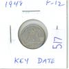 Image 1 : 1948 Canadian Silver 10 Cents. Key Date. F-12.