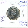 Image 1 : 1966 Canadian Silver 25 Cents. MS-63 with Cameo. Bright White.