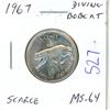 Image 1 : 1967 Diving Bobcat Canadian Silver 25 Cents. Rotated Die. MS-64. Scarce.
