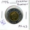 Image 1 : 1996 German Planchet Toonie. German Planchets can be distinguished from regular Canadian Planchets b