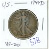 Image 1 : U.S. 1944D Walking Liberty Silver 50 Cents. Denver Mint. VF-20.