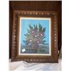 Image 2 : Small mantle clock, floral wall art, card box, and original canvass painting, in wood frame.