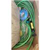 Image 2 : Box of assorted garden hoses, and misc items - hats, air pump and sprinkler