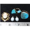 Image 1 : 3 Cameo Pendants, 2 Turquoise rings, & 1 Turquoise Pendent (Stones authenticity unchecked)