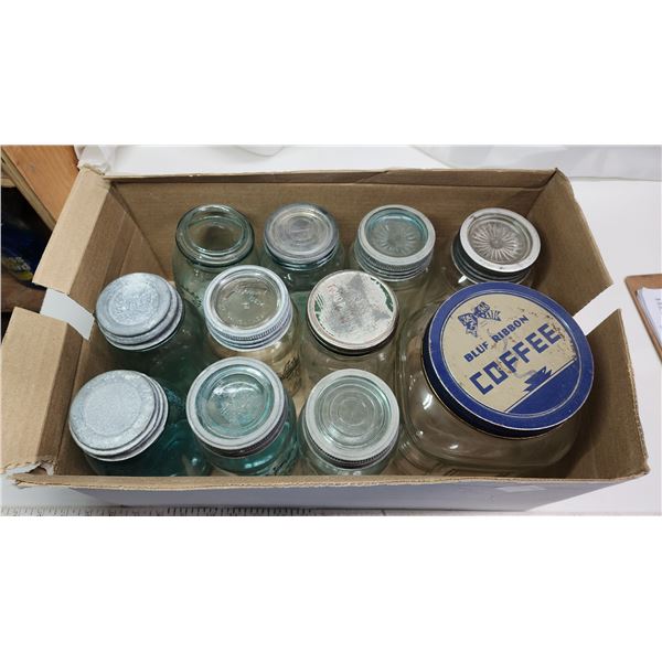 Box of assorted mason jars - Crown, Nabob, etc.