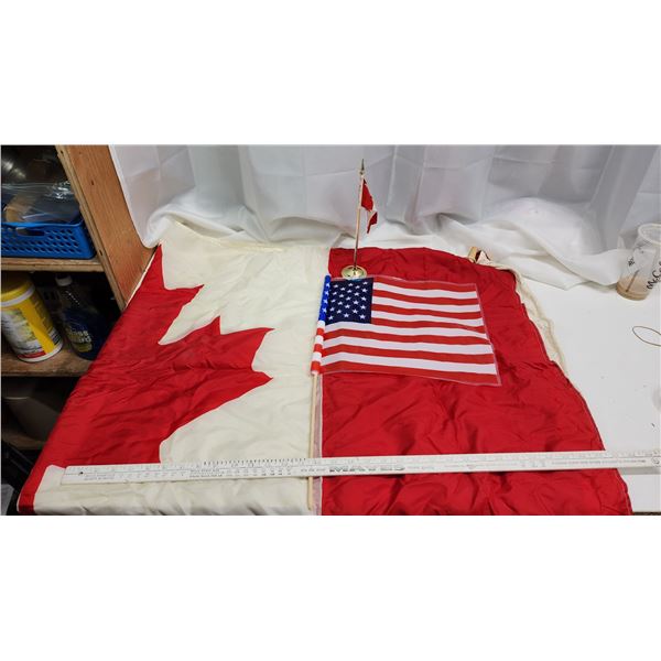 Assorted flags - Large Canada flag, small american and canadian flag