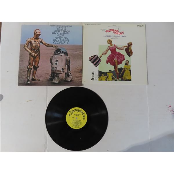 3 Vinyl records: “The Story of Star Wars”, “The Sound of Music”, Walt Disney “songs from The Jungle 