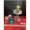 Image 1 : Vintage Clear Glass Oil Lamp w/ 3 Antique Glass Insulators