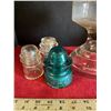 Image 2 : Vintage Clear Glass Oil Lamp w/ 3 Antique Glass Insulators