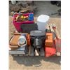 Image 1 : Pallet of fishing gear, t.v, garbage can, shovel, hatchet etc